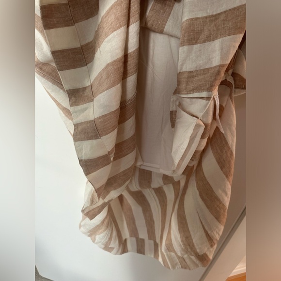 NWT Everlane linen striped midi dress with sleeves, size 2, tan and cream - Picture 6 of 12